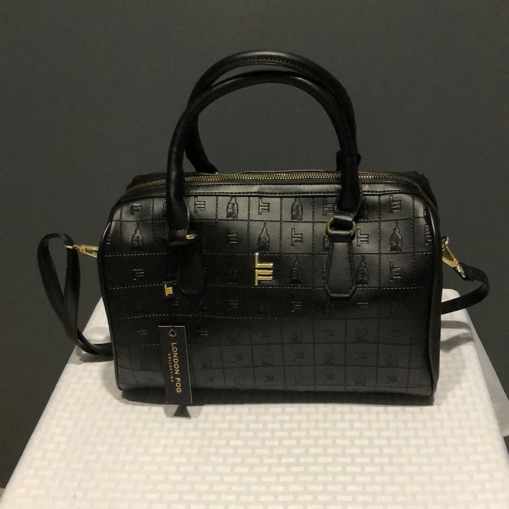 London Fog collection Black Anna Speed Satchel Handbag Embossed AHQ